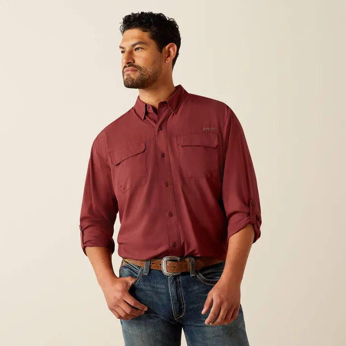 ARIAT MENS CLOTHING Earrings ARIAT MENS VENTTEK OUTBOUND CLASSIC FIT SHIRT RED MAHOGANY