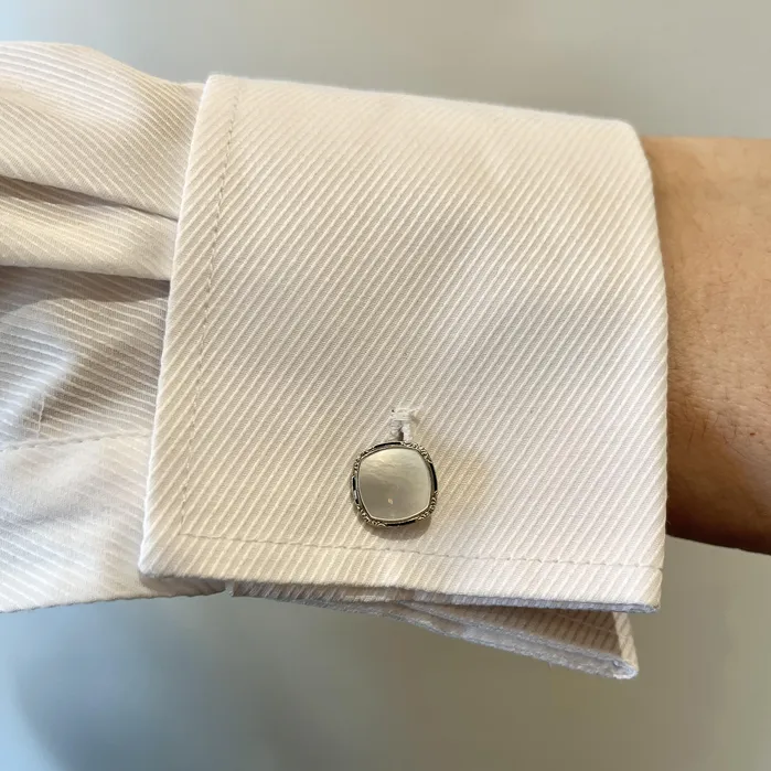 Art Deco Mother of Pearl and Black Enamel Cufflinks and Stud Set OTC Earrings
