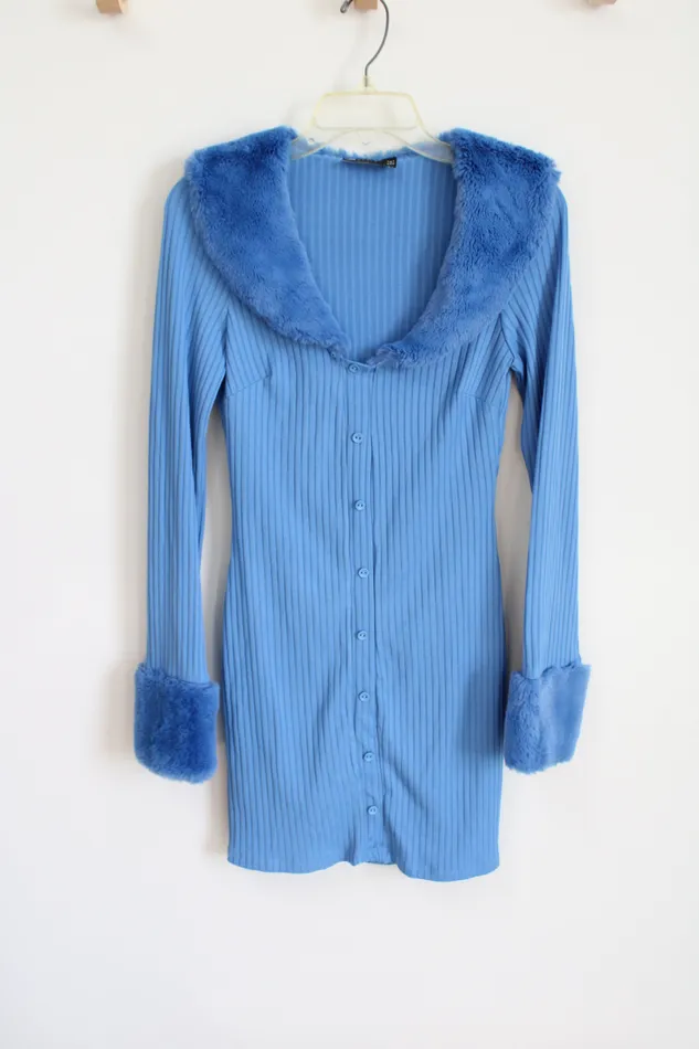 ASOS Rings ASOS Blue Fur Ribbed Dress 4