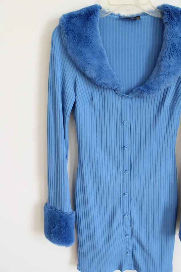 ASOS Rings ASOS Blue Fur Ribbed Dress 4