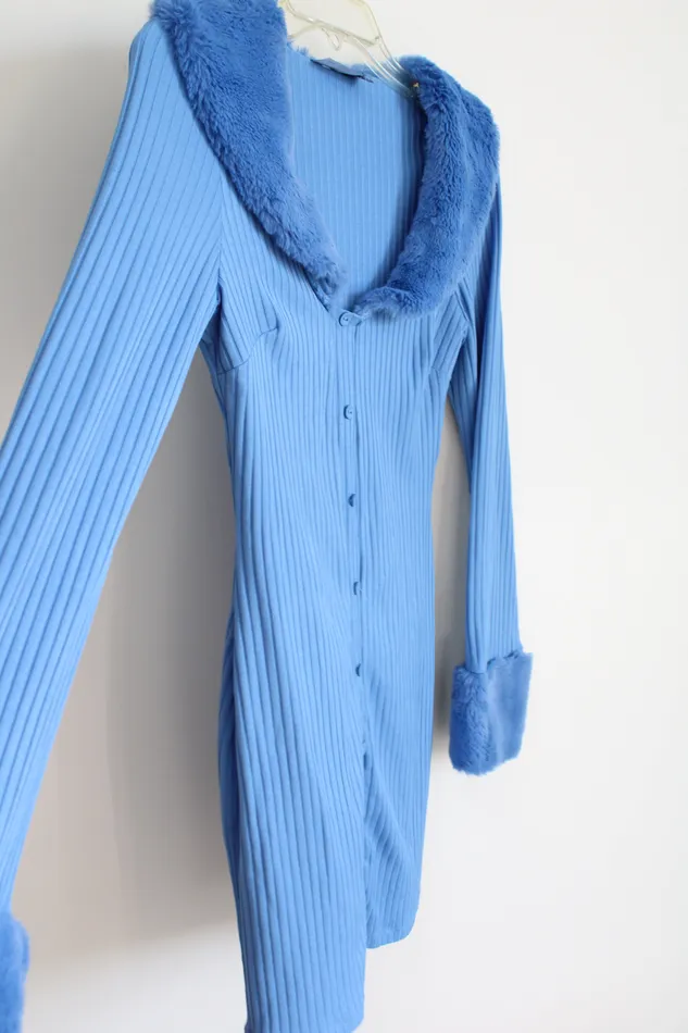 ASOS Rings ASOS Blue Fur Ribbed Dress 4