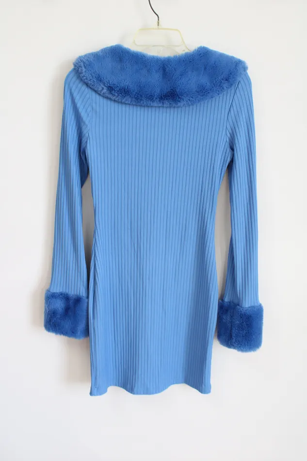 ASOS Rings ASOS Blue Fur Ribbed Dress 4