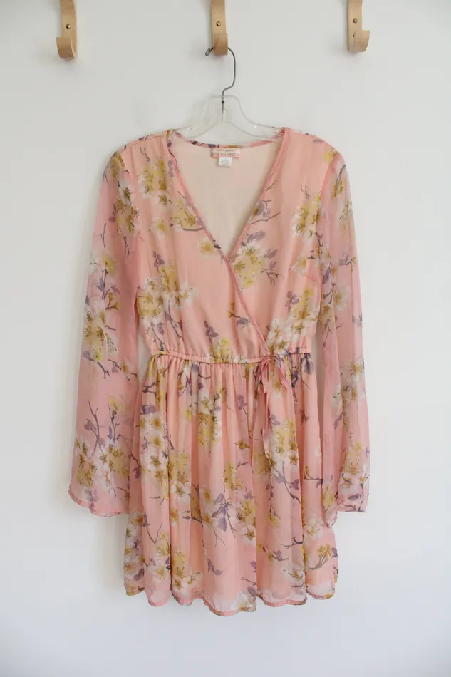 BOG Collective BOG Collective Pink Yellow Floral Long Sleeved Dress S Rings