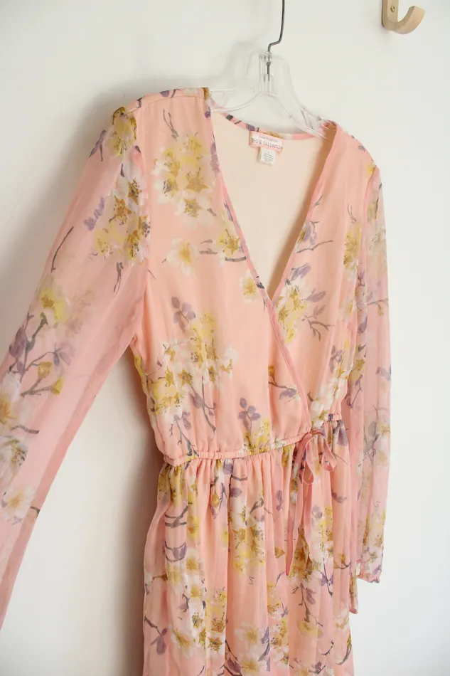 BOG Collective BOG Collective Pink Yellow Floral Long Sleeved Dress S Rings