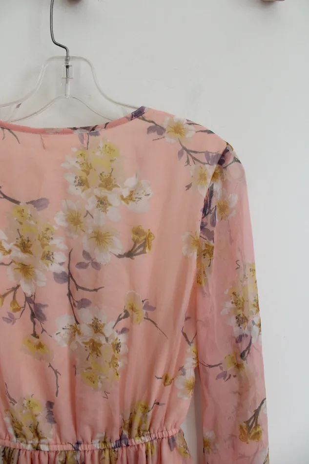BOG Collective BOG Collective Pink Yellow Floral Long Sleeved Dress S Rings