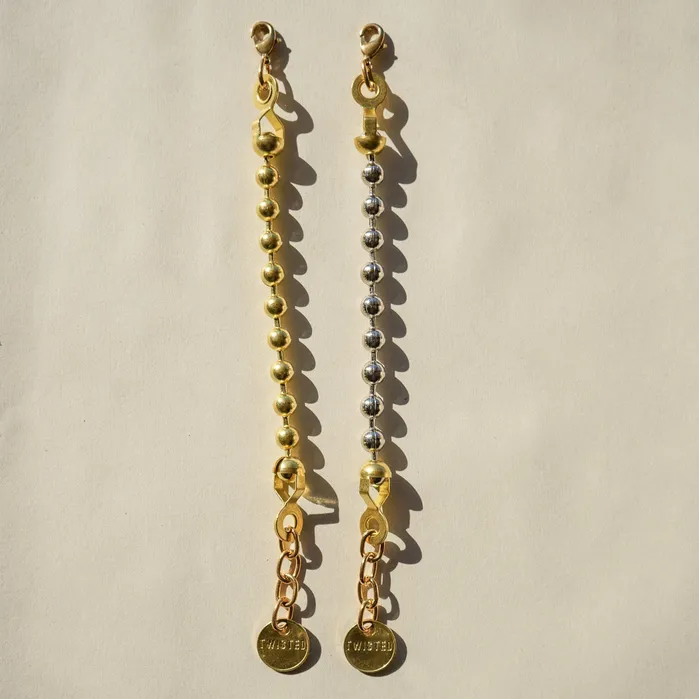BALL CHAIN Set Twisted Silver Earrings