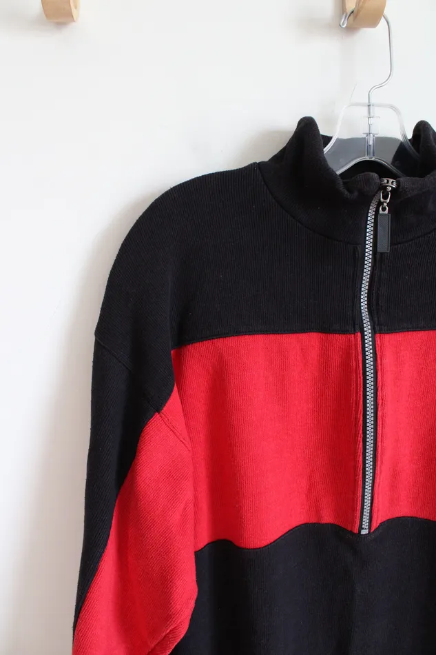 Black Red Striped Quarter Zip Sweatshirt XL Jubilee Thrift Rings