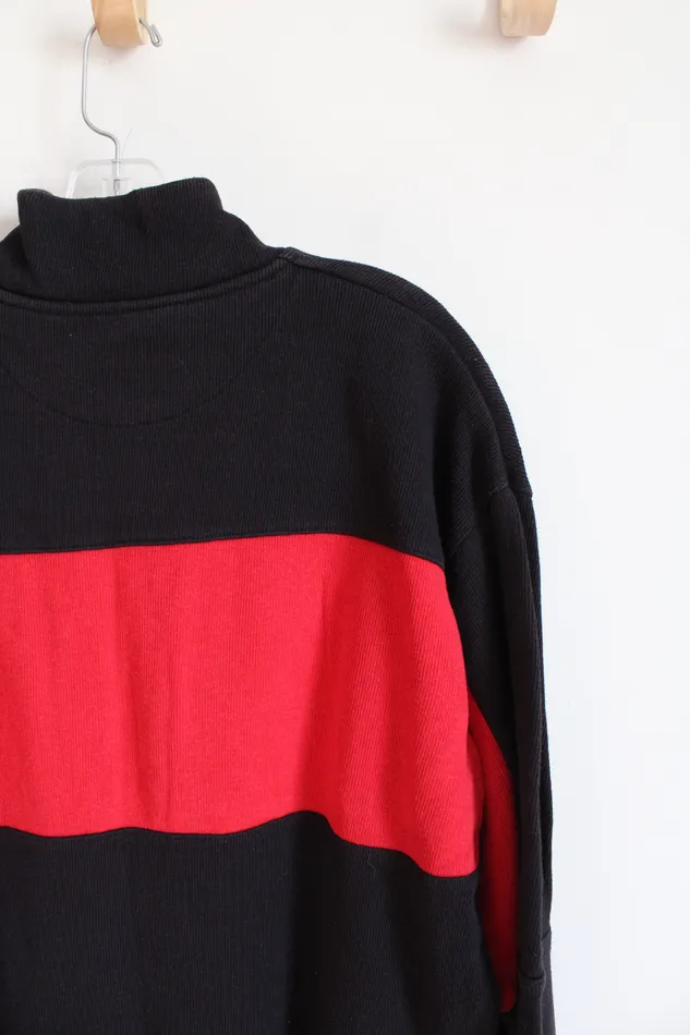 Black Red Striped Quarter Zip Sweatshirt XL Jubilee Thrift Rings