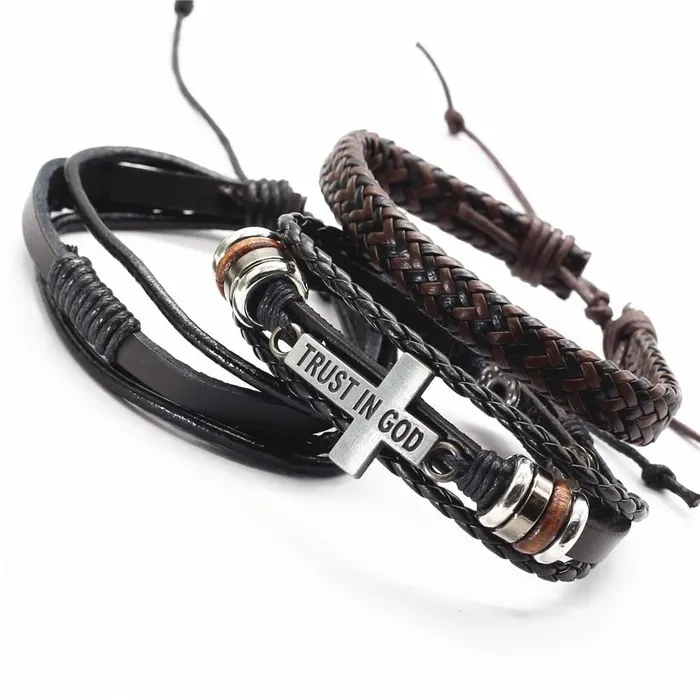 Bracelets Lords Guidance Mens Cross Bracelet br Trust in God 3pcs