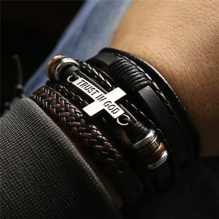 Bracelets Lords Guidance Mens Cross Bracelet br Trust in God 3pcs