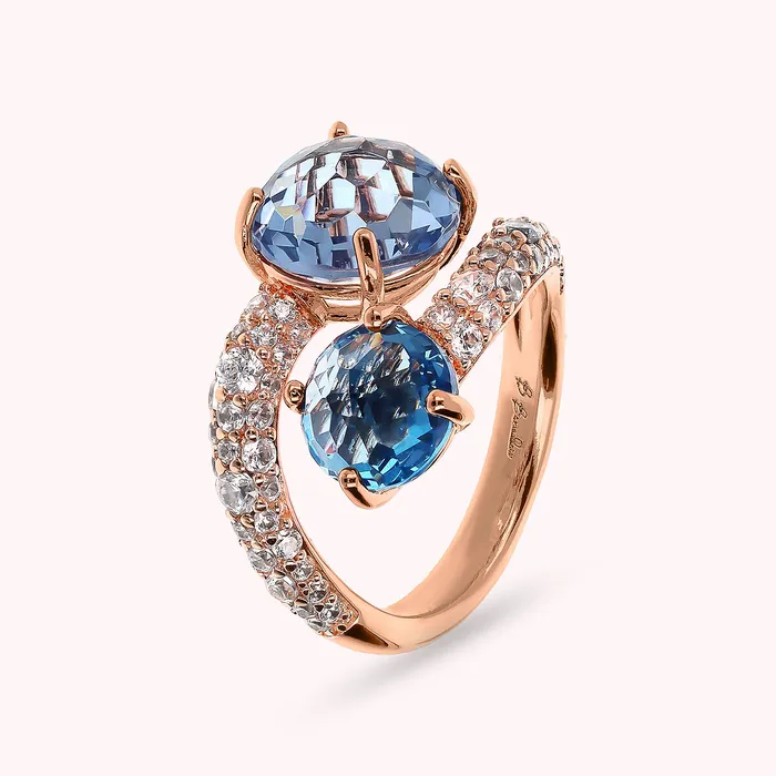 Bronzallure Rings Anello Contrari con Prisma Gem Tonde e Pav di Cubic Zirconia