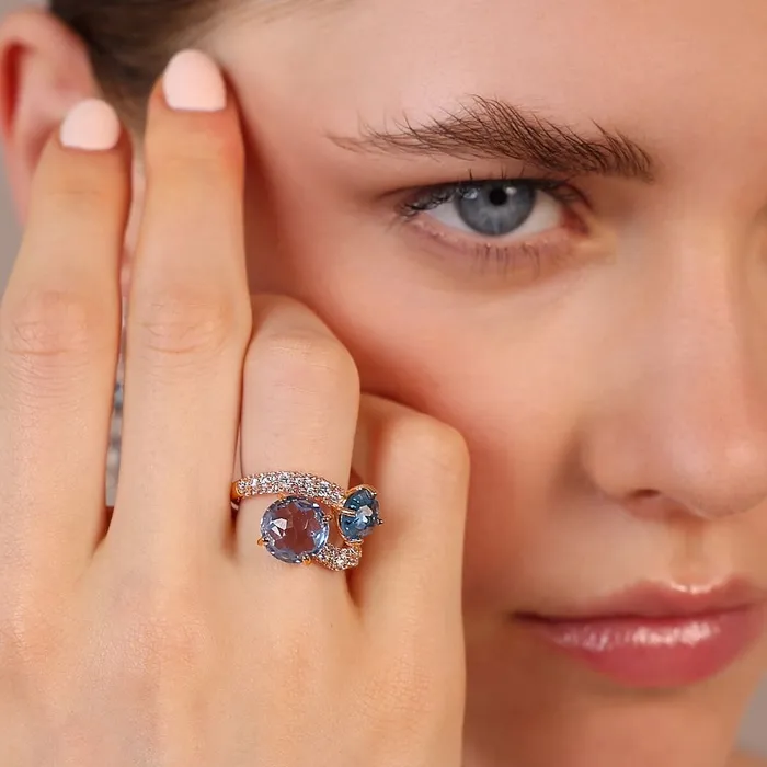 Bronzallure Rings Anello Contrari con Prisma Gem Tonde e Pav di Cubic Zirconia