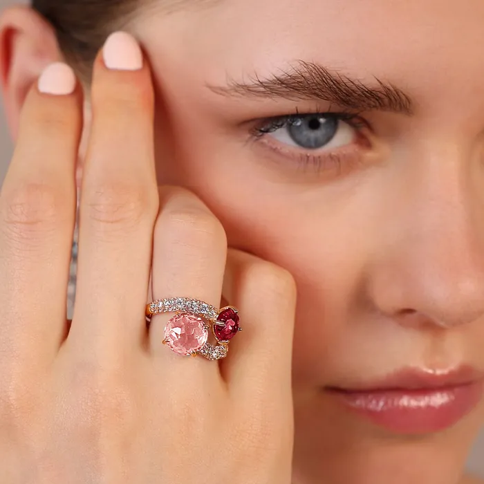 Bronzallure Rings Anello Contrari con Prisma Gem Tonde e Pav di Cubic Zirconia