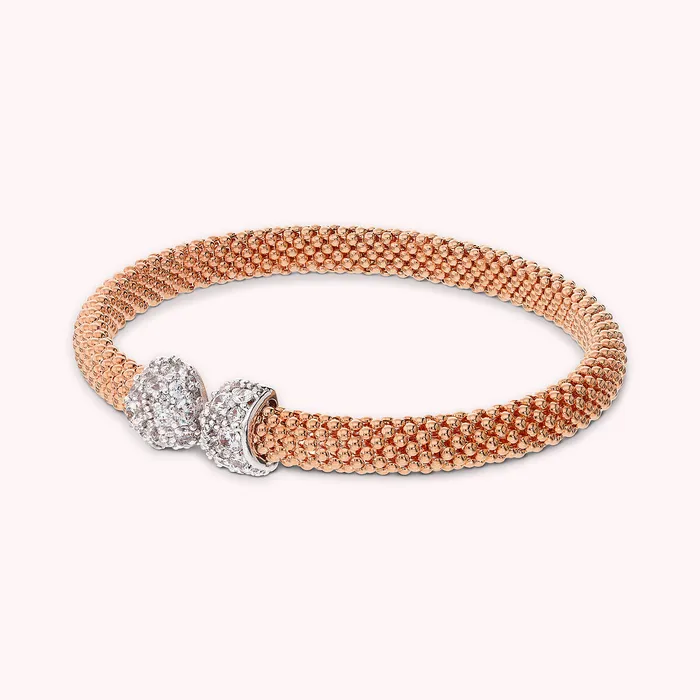 Bronzallure Rings Bracciale Rigido Maglia Popcorn con Pav di Cubic Zirconia
