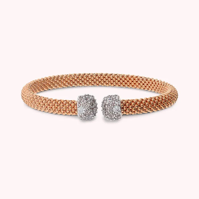 Bronzallure Rings Bracciale Rigido Maglia Popcorn con Pav di Cubic Zirconia