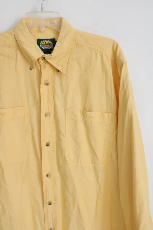 Cabelas Yellow Cotton Button Down Shirt M Tall Cabelas Earrings