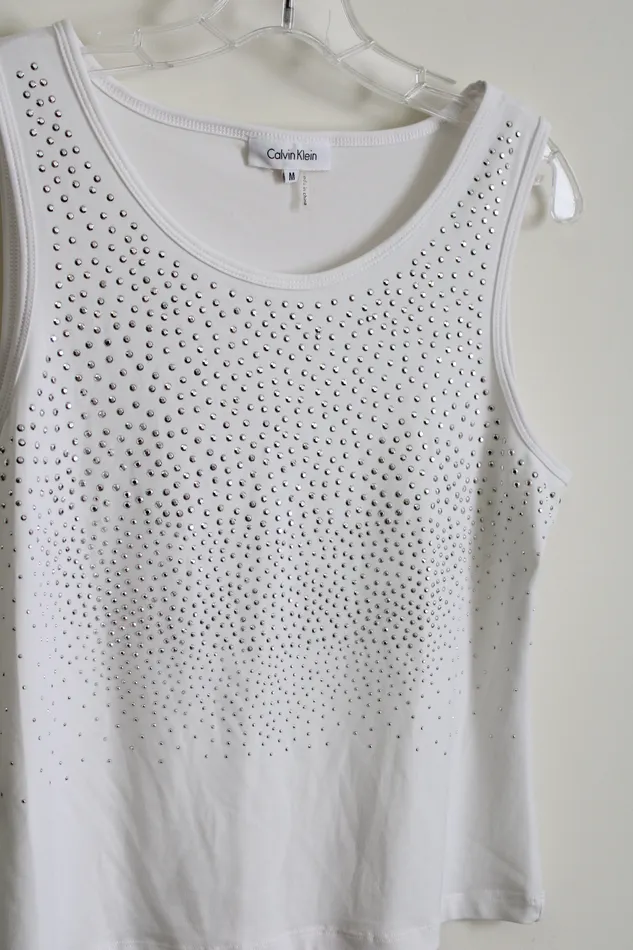 Calvin Klein Rings Calvin Klein White Studded Tank M