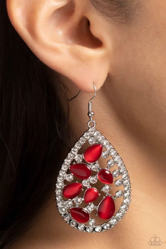 Cats Eye Class Red Paparazzi Accessories Earrings