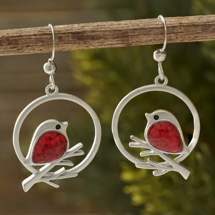 Chadds Ford Jewelry Earrings Red Glass Birdie Branch Gift Set