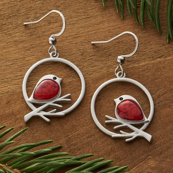 Chadds Ford Jewelry Earrings Red Glass Birdie Branch Gift Set