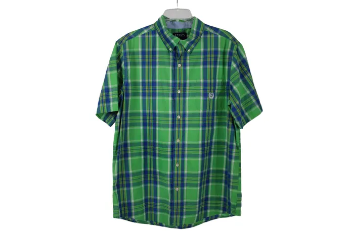 Chaps Chaps Easy Care Green Plaid Shirt L Earrings