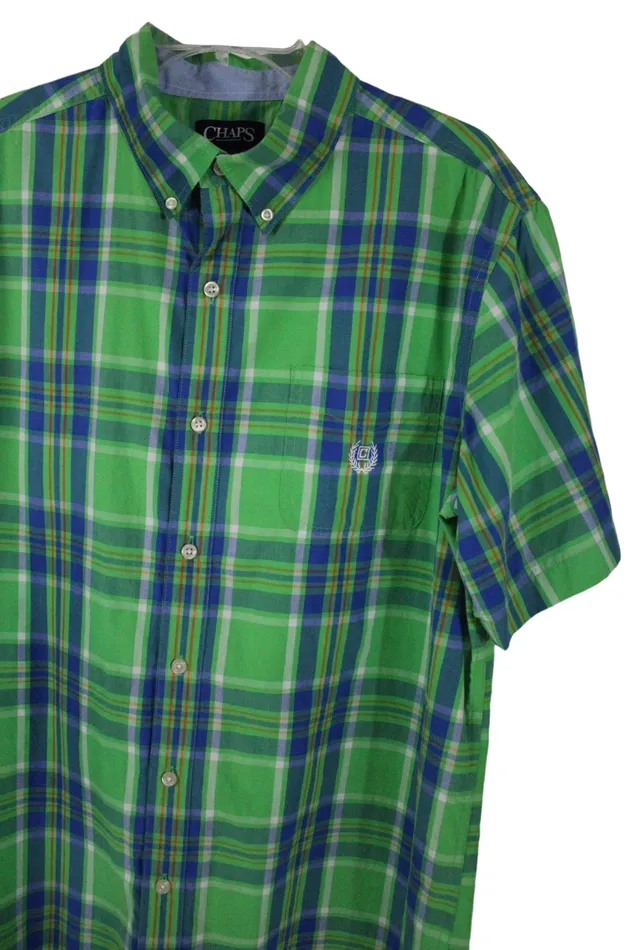 Chaps Chaps Easy Care Green Plaid Shirt L Earrings