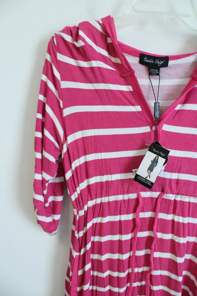 Charlie Paige Rings Charlie Paige Pink White Striped Hooded Tunic S