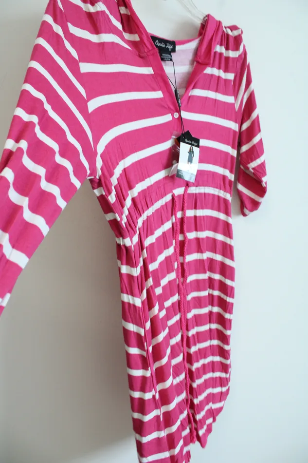 Charlie Paige Rings Charlie Paige Pink White Striped Hooded Tunic S