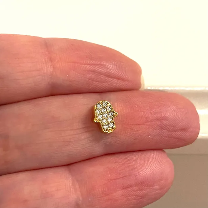 Charm Necklaces 24Kt Gold Plated CZ Micro Pave Hamsa Charm Peppy Beads
