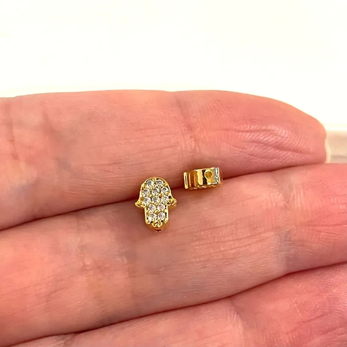 Charm Necklaces 24Kt Gold Plated CZ Micro Pave Hamsa Charm Peppy Beads Charm Necklaces 24Kt Gold Plated CZ Micro Pave Hamsa Charm Peppy Beads