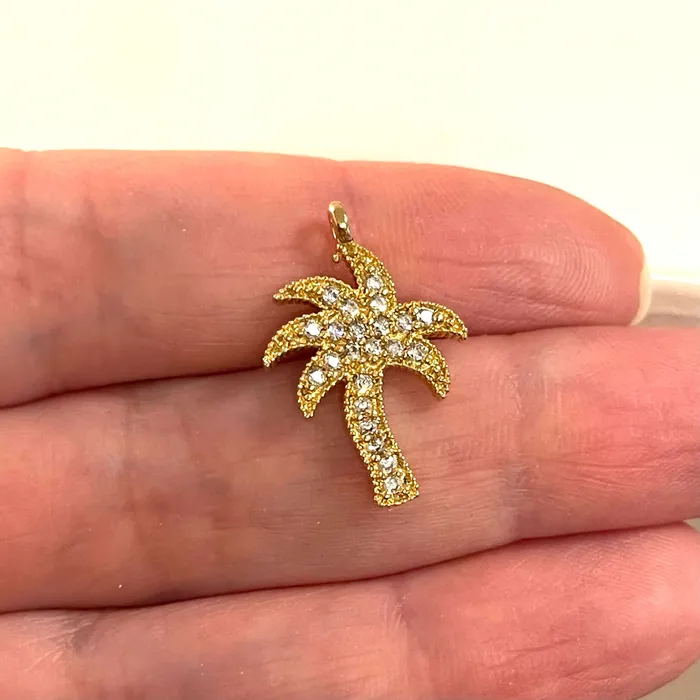 Charm Necklaces Peppy Beads 24Kt Gold Plated CZ Micro Pave PalmTree Charm