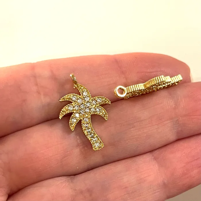 Charm Necklaces Peppy Beads 24Kt Gold Plated CZ Micro Pave PalmTree Charm Charm Necklaces Peppy Beads 24Kt Gold Plated CZ Micro Pave PalmTree Charm