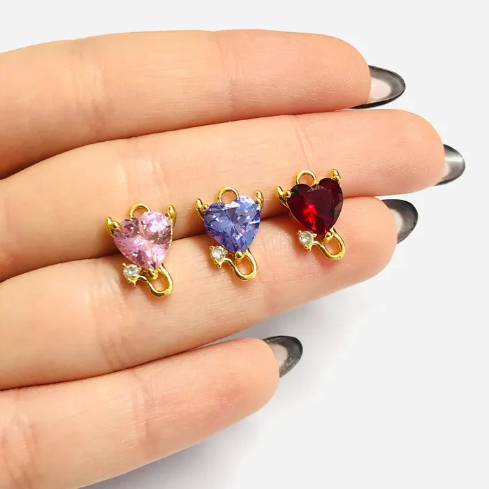 Charm Necklaces Peppy Beads Devil Heart 24Kt Gold Plated Swarovski Heart Charm