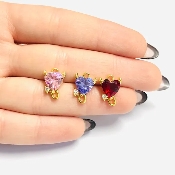 Charm Necklaces Peppy Beads Devil Heart 24Kt Gold Plated Swarovski Heart Charm