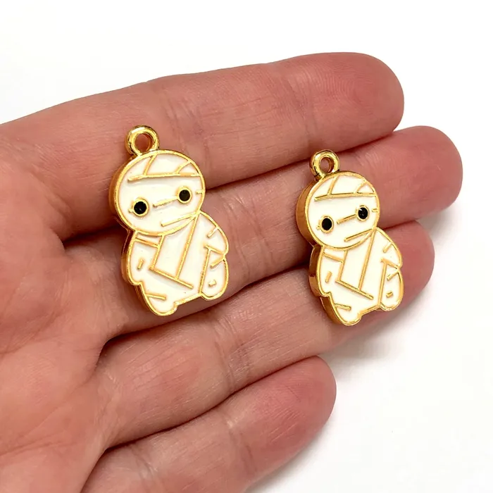 Charm Necklaces Peppy Beads Halloween Mummy Charm 24Kt Gold Plated Halloween Mummy Enamelled Charm Charm Necklaces Peppy Beads Halloween Mummy Charm 24Kt Gold Plated Halloween Mummy Enamelled Charm