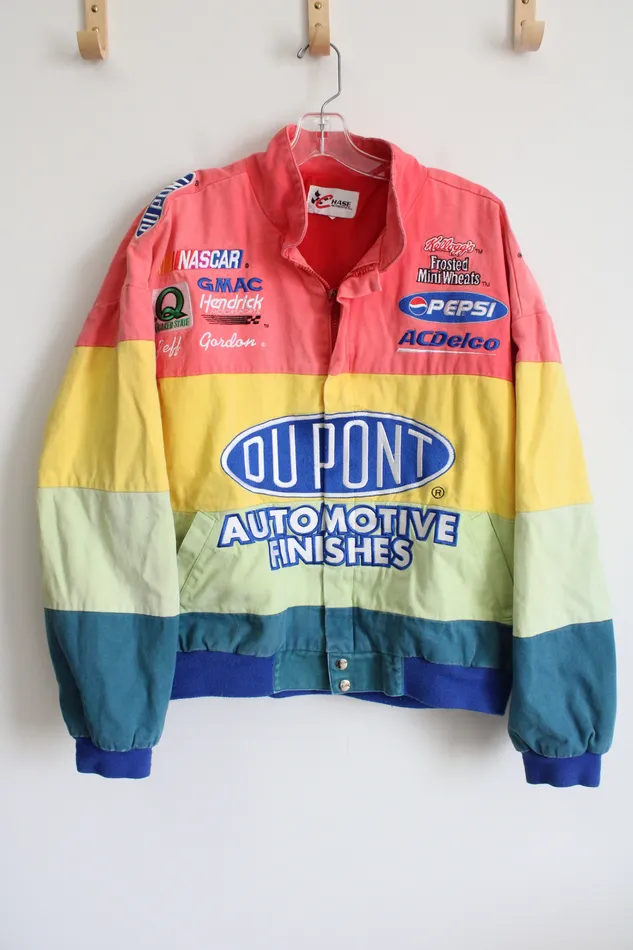 Chase Authentics Vintage Du Pont Automotive Rainbow Striped Denim Racing Jacket XL Chase Authentics Earrings Chase Authentics Vintage Du Pont Automotive Rainbow Striped Denim Racing Jacket XL Chase Authentics Earrings
