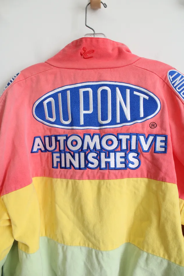 Chase Authentics Vintage Du Pont Automotive Rainbow Striped Denim Racing Jacket XL Chase Authentics Earrings