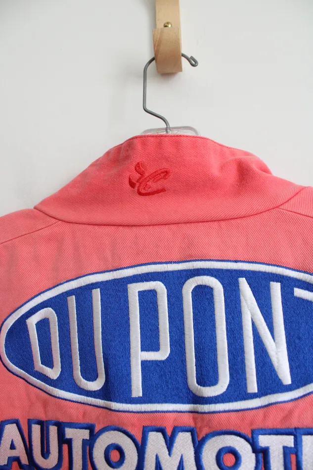 Chase Authentics Vintage Du Pont Automotive Rainbow Striped Denim Racing Jacket XL Chase Authentics Earrings
