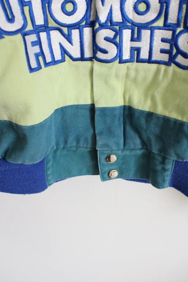 Chase Authentics Vintage Du Pont Automotive Rainbow Striped Denim Racing Jacket XL Chase Authentics Earrings