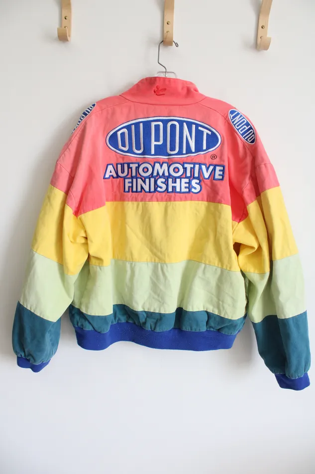 Chase Authentics Vintage Du Pont Automotive Rainbow Striped Denim Racing Jacket XL Chase Authentics Earrings