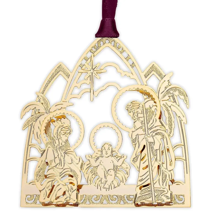 CHEMARTBEACON Beacon Design Nativity Brass with 24K Gold Christmas Ornament Necklaces CHEMARTBEACON Beacon Design Nativity Brass with 24K Gold Christmas Ornament Necklaces