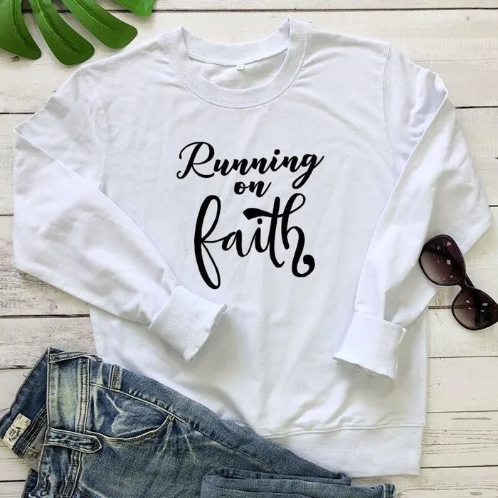 Christian Sweatshirt br Running On Faith Lords Guidance Earrings