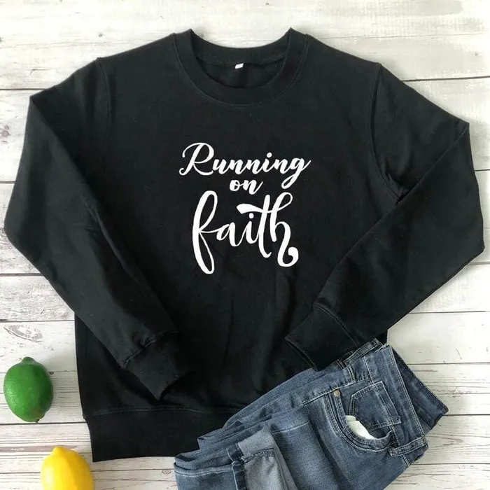 Christian Sweatshirt br Running On Faith Lords Guidance Earrings