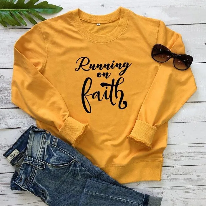 Christian Sweatshirt br Running On Faith Lords Guidance Earrings