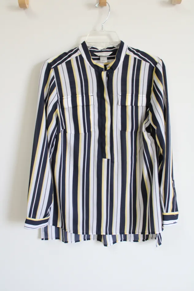 Christopher Banks Navy Blue Yellow Striped Blouse S Christopher Banks Rings