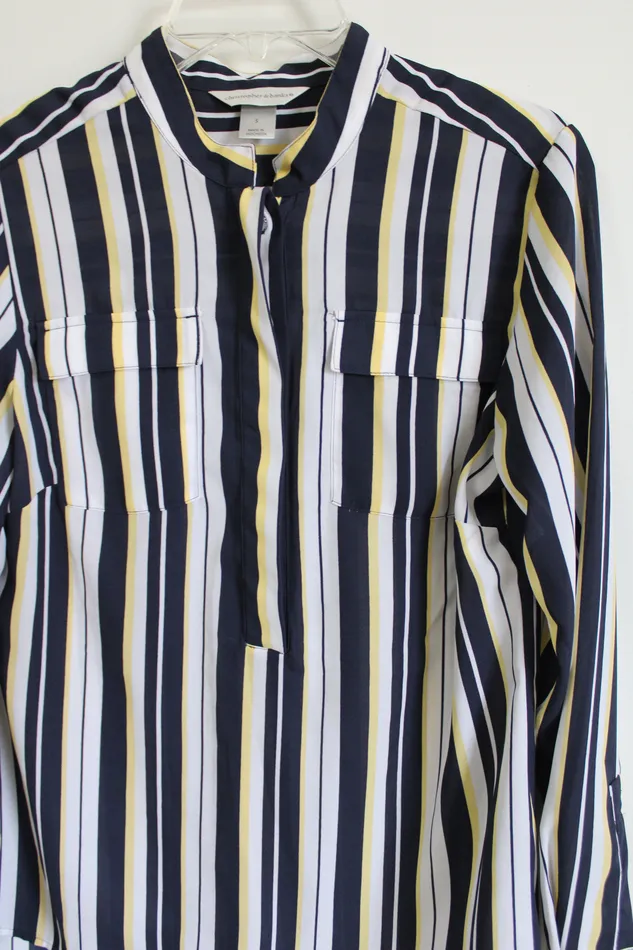 Christopher Banks Navy Blue Yellow Striped Blouse S Christopher Banks Rings
