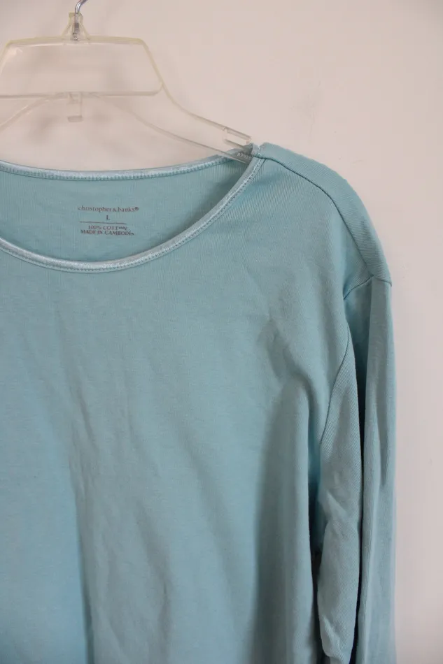 Christopher Banks Solid Teal Long Sleeved Top L Christopher Banks Earrings