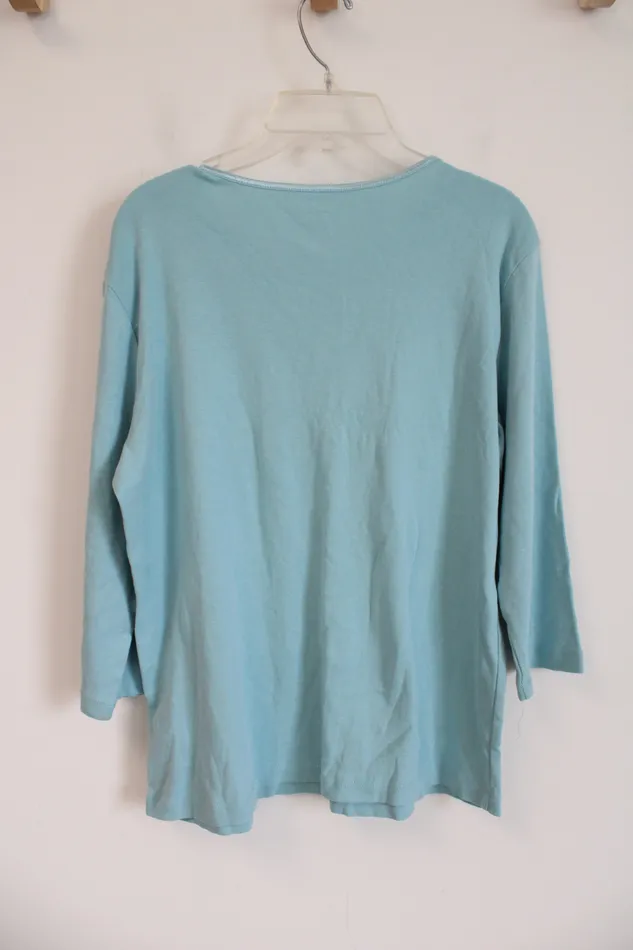 Christopher Banks Solid Teal Long Sleeved Top L Christopher Banks Earrings