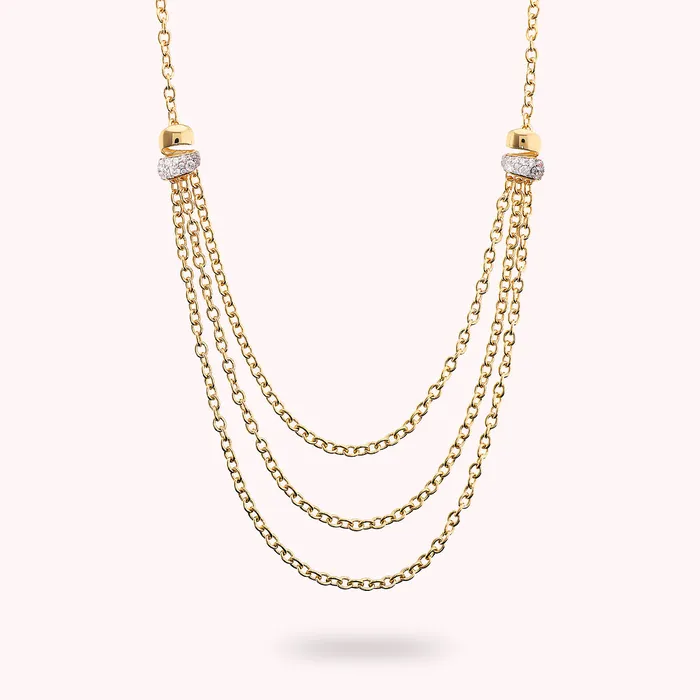 Collana Multifilo Golden Catena Rolo con Pav in Cubic Zirconia Bronzallure Earrings Collana Multifilo Golden Catena Rolo con Pav in Cubic Zirconia Bronzallure Earrings