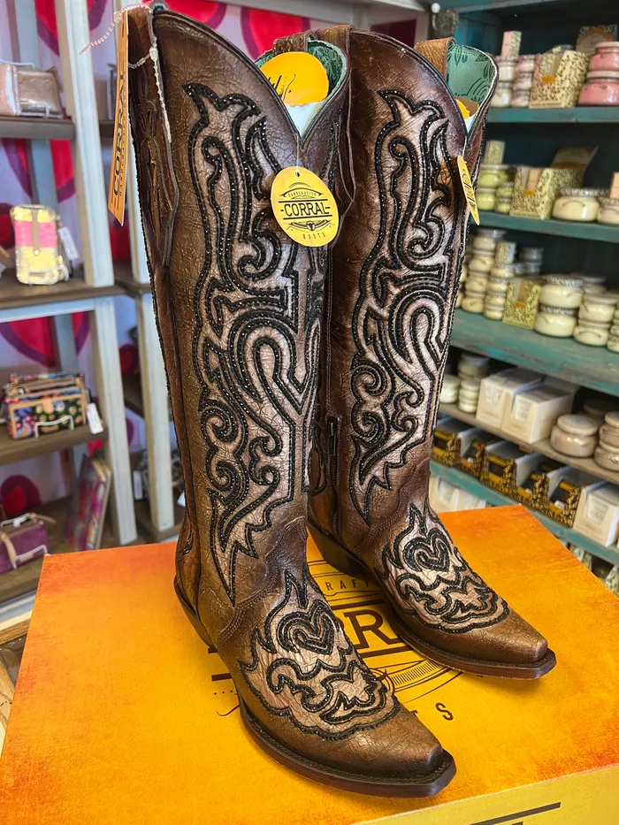CORRAL CORRAL WOMENS TOBACO CRACKLED EMBROIDERED WESTERN BOOT A4773 Earrings